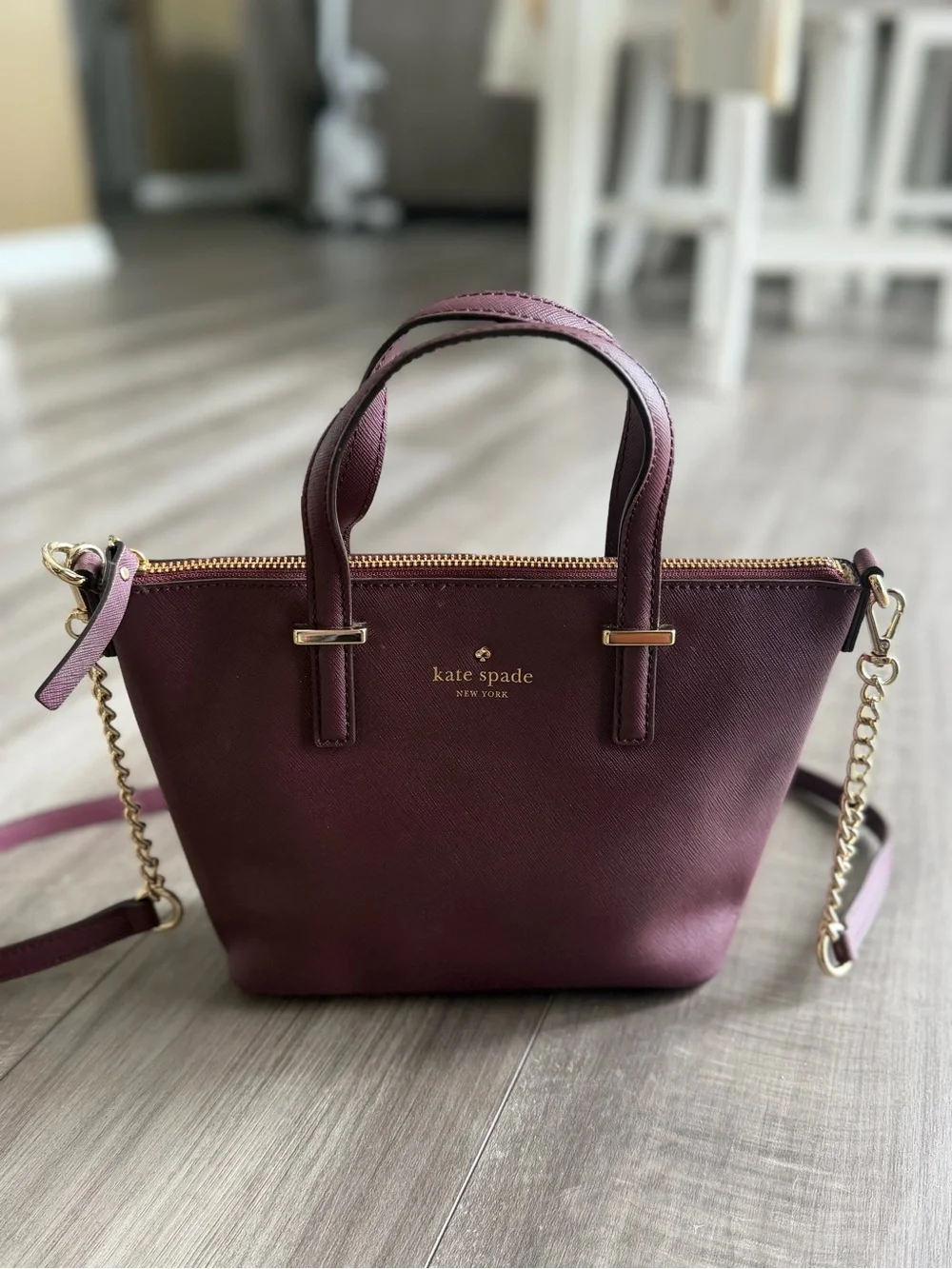 Kate Spade Burgundy Saffiano Cedar Street Harmony Crossbody with Gold Accents